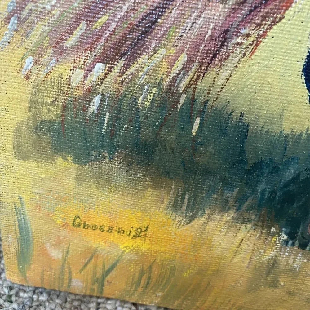 vintage oil painting On Canvas Signed Couple On Rice Field Collecting Hays Farm - Picture 3 of 6